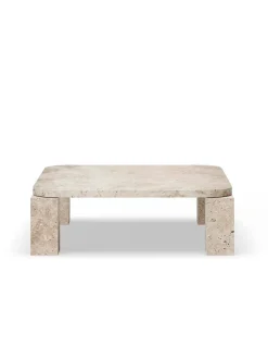 Atlas Sofabord 820x820, Unfilled Travertine fra New Works