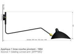 Big Wall Lamp w/1 Curved Arm af Serge Mouille