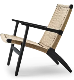 CH25 Loungestol, eg sortmalet med naturflet af Hans J. Wegner