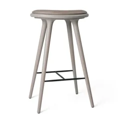 High Stool, grå bøg, Nuance Burned Grey læder, 74 cm, høj barstol fra Mater