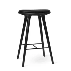 High Stool, sortbejdset egetræ, sort Ultra læder, 74 cm, høj barstol fra Mater