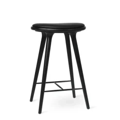 High Stool, sortbejdset eg, sort Ultra læder, 69 cm, lav barstol fra Mater