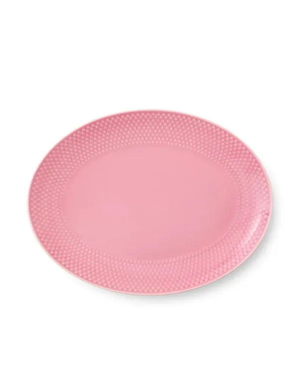 Rhombe oval fad, rosa fra Lyngby Porcelæn