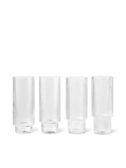 Ripple Long Drink Glasses Clear, sæt á 4 fra Ferm Living