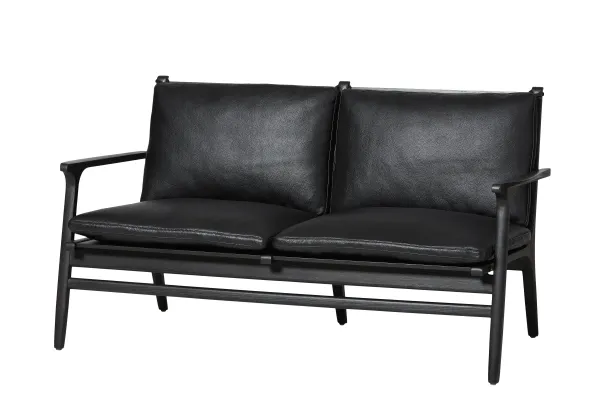 Rén loungesofa, sortmalet eg, sort læder fra Stellar Works
