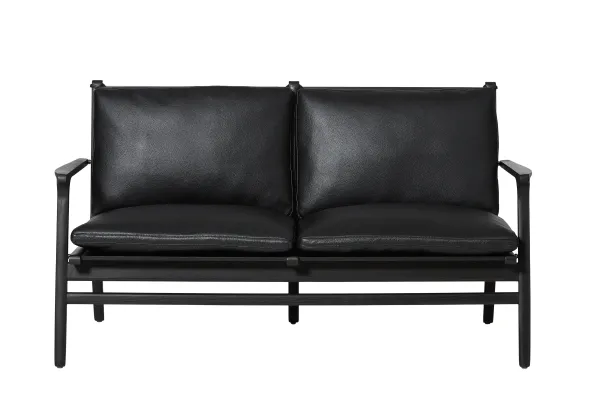 Rén loungesofa, sortmalet eg, sort læder fra Stellar Works