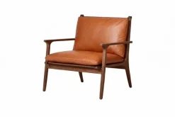 Rén loungestol, large, valnød, hynder m. cognac læder