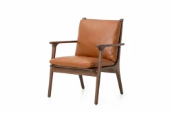 Rén loungestol, small, valnød, hynder m. cognac læder