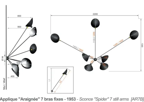 Spider Big Wall Lamp w/7 Fixed Arms af Serge Mouille