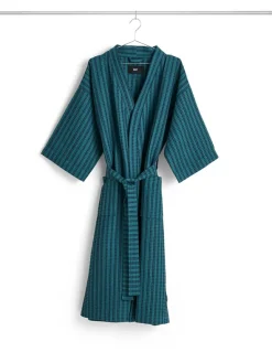Waffle Badekåbe, stripe petrol blue fra Hay